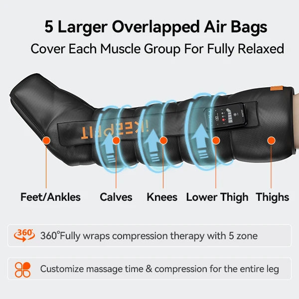 5 Chambers Electric Sports Recovery Air Compression Boots Massage Therapy Leg Massager Physiotherapy Massage Machine