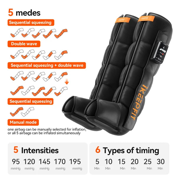 5 Chambers Electric Sports Recovery Air Compression Boots Massage Therapy Leg Massager Physiotherapy Massage Machine