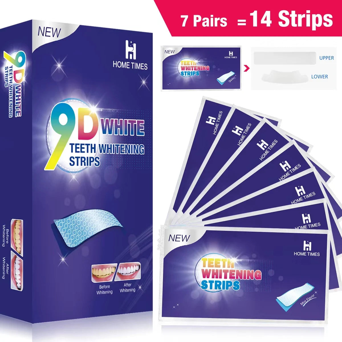 7/14/28 pares de tiras blanqueadoras de dientes para dientes, tiras blanqueadoras 5D/9D tiras blancas de sensibilidad reducida para blanqueamiento dental