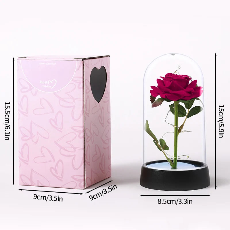 Rosas Eternas, Flores Artificiales en Lámina de Aluminio en Caja de Cristal, Flor Inmortal con Luz LED, Lámpara de Rosas, Flores Eternas, Regalo para el Día de la Madre