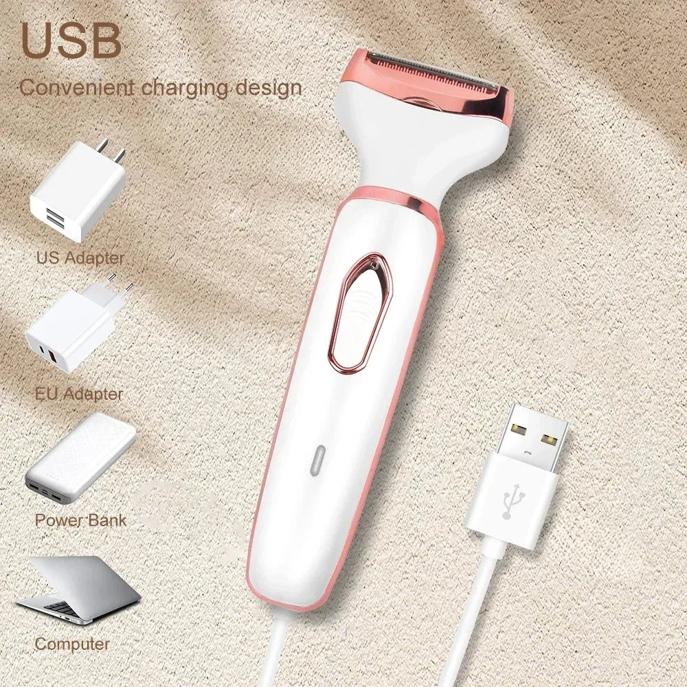 Afeitadora eléctrica 4 en 1 para mujer, afeitadora corporal, recortadora de pelo para axila, Bikini, brazo, pierna, cara, bigote, portátil, indolora