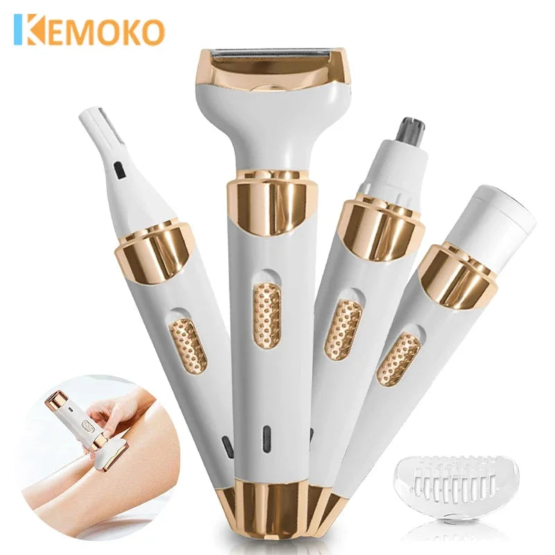 Afeitadora eléctrica 4 en 1 para mujer, afeitadora corporal, recortadora de pelo para axila, Bikini, brazo, pierna, cara, bigote, portátil, indolora
