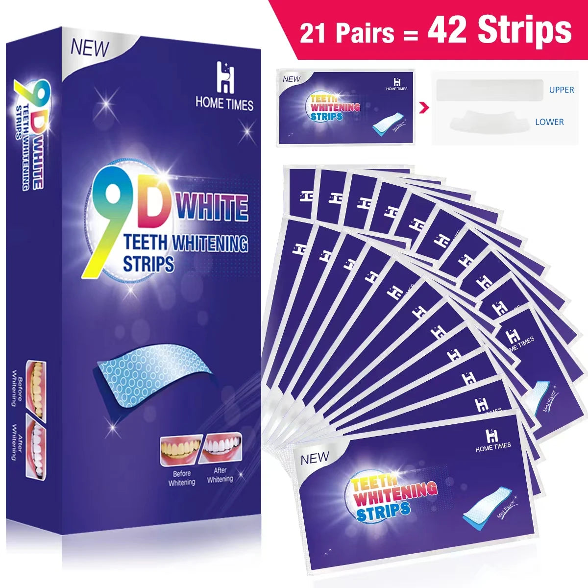 7/14/28 pares de tiras blanqueadoras de dientes para dientes, tiras blanqueadoras 5D/9D tiras blancas de sensibilidad reducida para blanqueamiento dental