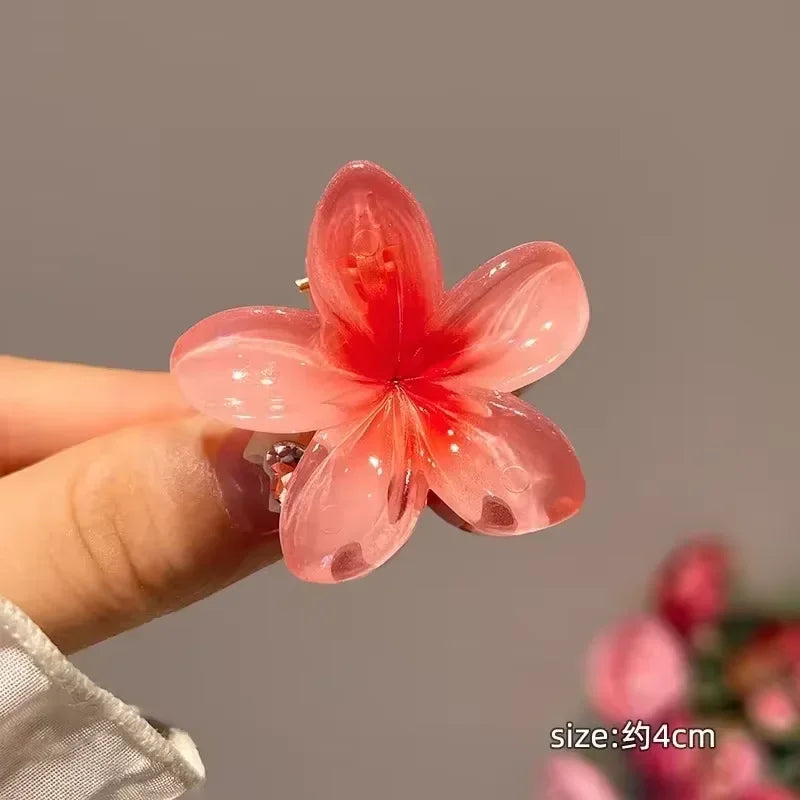 Nueva moda, Clip de garra de flor brillante para mujer, Clip de tiburón de cola de caballo dulce transparente, accesorios versátiles para el cabello para niña