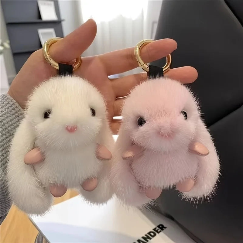 LLavero de conejo de peluche blanco para mujer, 1 unidad, con bonito encanto, juguete suave, accesorio decorativo para bolsos, Kit de cuerpo de regalo de Año Nuevo