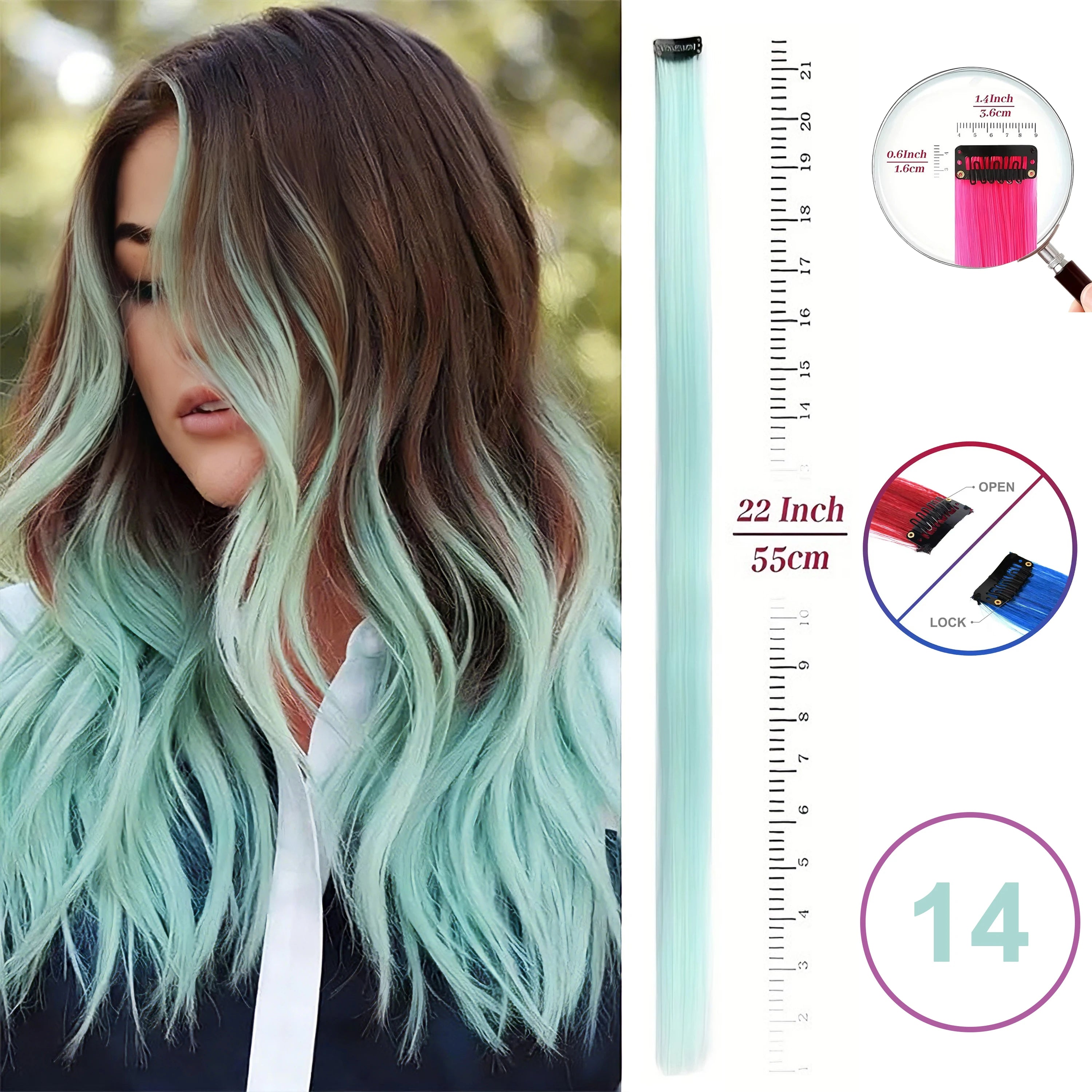 Extensiones de Cabello con Clip VEYDA de Colores para Fiestas, para Niñas, 22 Pulgadas, Colores Omber, Cabello Liso, Sintético