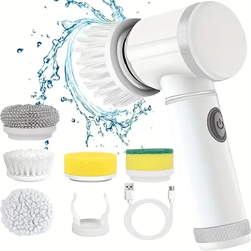 Cepillo de Limpieza Eléctrico Giratorio, Cepillo de Limpieza Inalámbrico para Baño con 5 Cabezales de Cepillo Reemplazables, Cepillo de Limpieza Eléctrico