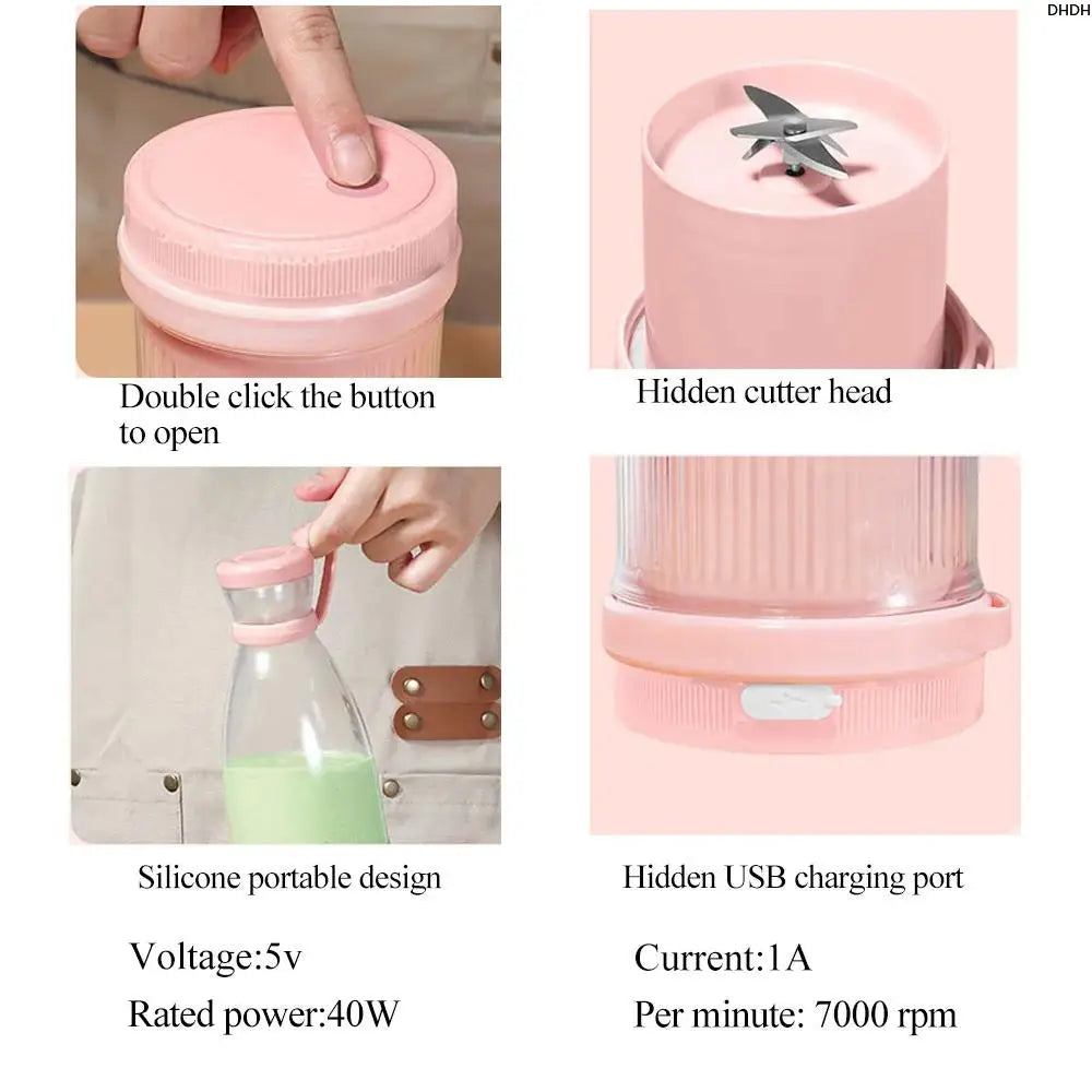 Mini Licuadora Portátil Recargable, Licuadora Eléctrica USB, Exprimidor de Frutas Frescas, Licuadora de 6 Cuchillas, Máquina para Hacer Smoothies y Hielo