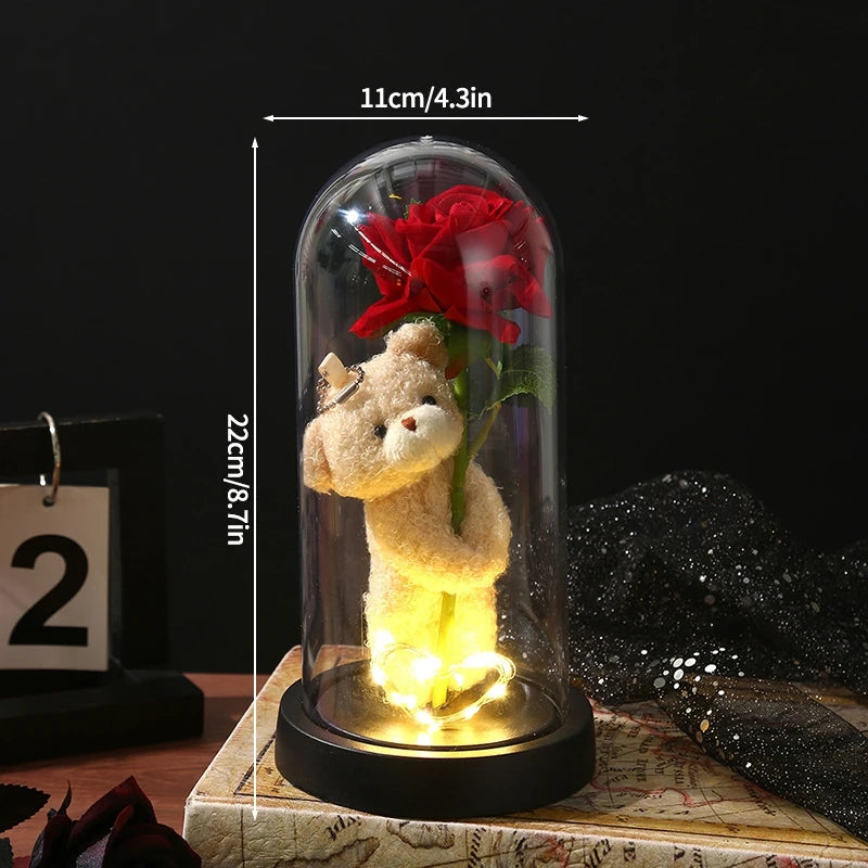 Rosas Eternas, Flores Artificiales en Lámina de Aluminio en Caja de Cristal, Flor Inmortal con Luz LED, Lámpara de Rosas, Flores Eternas, Regalo para el Día de la Madre