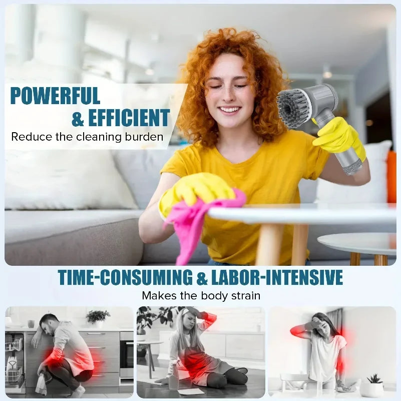 Cepillo de Limpieza Eléctrico Giratorio, Cepillo de Limpieza Inalámbrico para Baño con 5 Cabezales de Cepillo Reemplazables, Cepillo de Limpieza Eléctrico