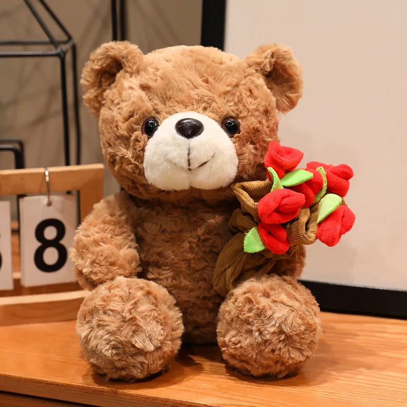 Oso de Peluche con Rosas, Juguete de Peluche, Regalo Romántico para Novia, Día de San Valentín, Cumpleaños y Aniversario