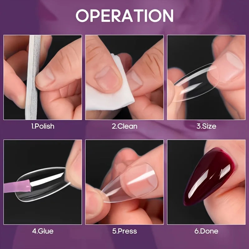 120/240 Uds. Adhesivo largo de Gel suave para uñas, cubierta completa transparente, prensa de almendra en uñas, puntas de uñas acrílicas de almendra para extensión de salón de uñas