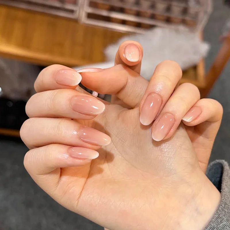 Juego de 24 Uñas Postizas Francesas, Puntas de Uñas Largas y Puntiagudas, Arte de Uñas, Cobertura Completa, Degradado Rosa, Uñas Acrílicas Simples, Desmontables
