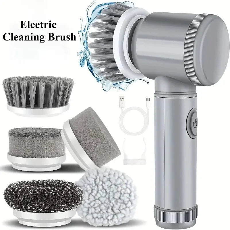 Cepillo de Limpieza Eléctrico Giratorio, Cepillo de Limpieza Inalámbrico para Baño con 5 Cabezales de Cepillo Reemplazables, Cepillo de Limpieza Eléctrico