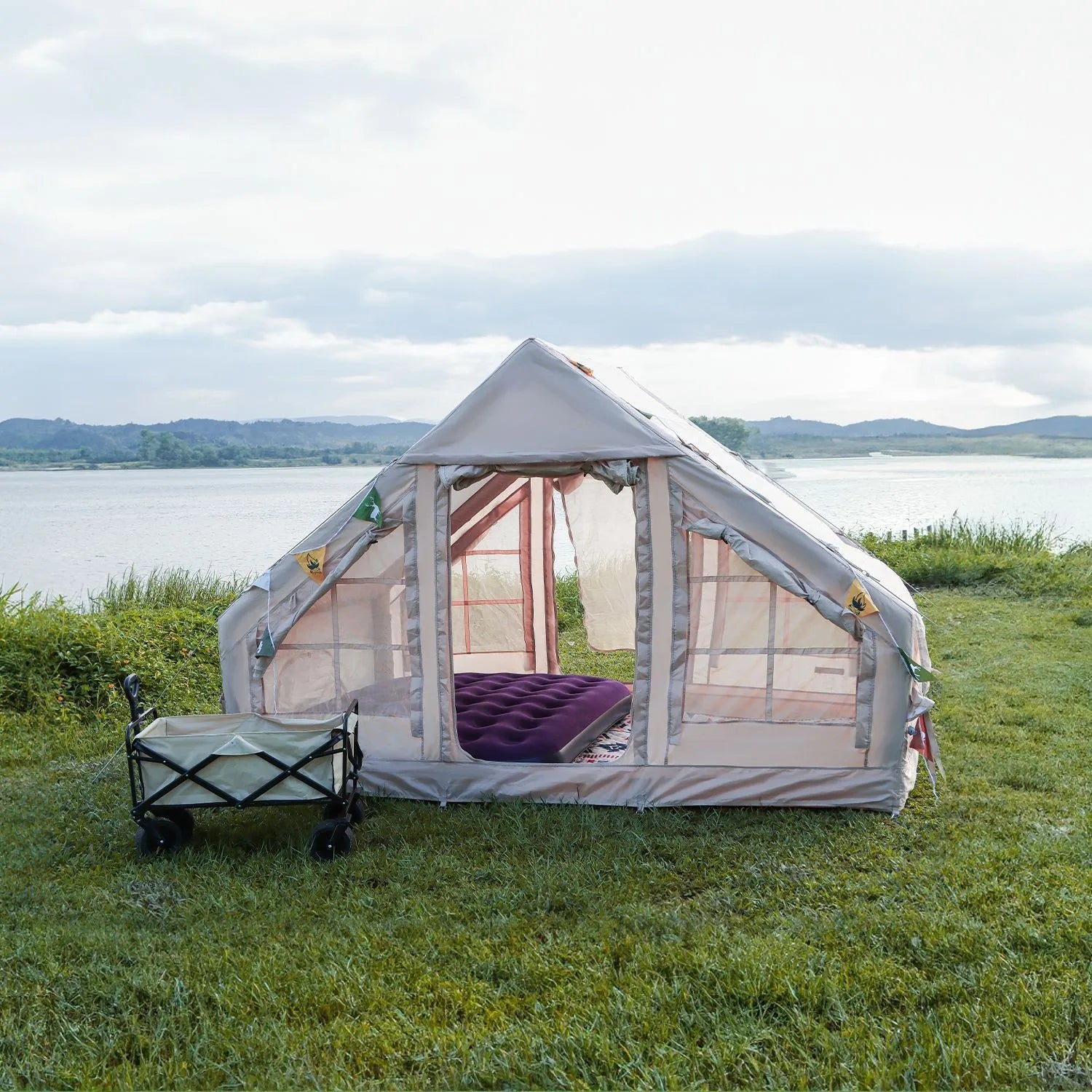 Carpa Inflable Ligera para Acampar al Aire Libre, Estilo Habitación, Cálida, Completa, Resistente a la Humedad, Tipo Cabaña