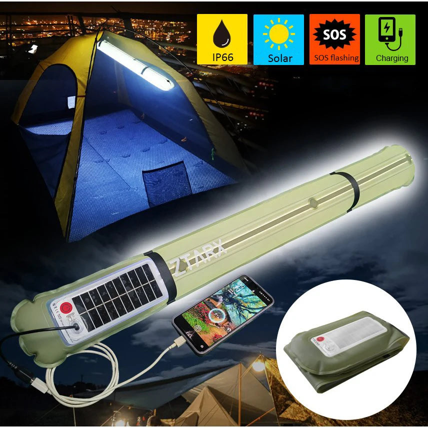 ZTARX-tubo de luz LED inflable Solar para acampar, tira de luces USB plegable para exteriores, lámpara portátil para tienda de viaje, resistente al agua IP66