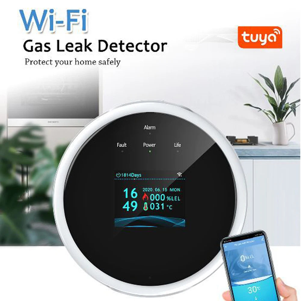 Sensor de Gas Natural Tuya Wifi, Detector inteligente de alarma de Gas Combustible para el hogar, Sensor de fugas de Gas Compatible con Amazon Alex