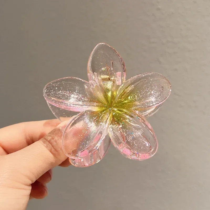 Nueva moda, Clip de garra de flor brillante para mujer, Clip de tiburón de cola de caballo dulce transparente, accesorios versátiles para el cabello para niña