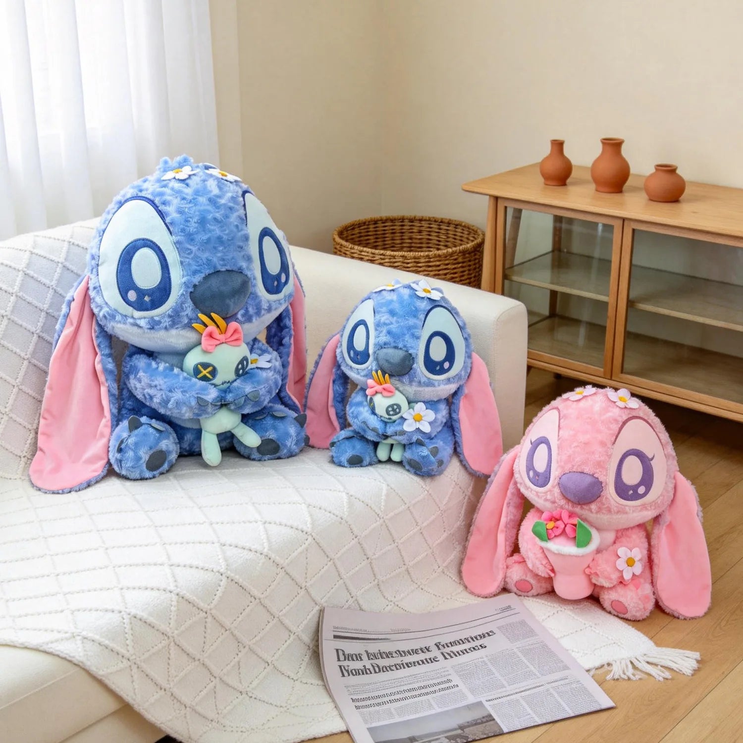 Set de Peluches Disney de 60 cm, Stitch y Angel, Lindos Peluches de Extraterrestres Azules y Rosas, Regalo Perfecto para Niños y Fanáticos del Anime