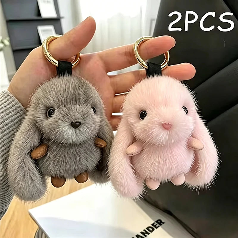 LLavero de conejo de peluche blanco para mujer, 1 unidad, con bonito encanto, juguete suave, accesorio decorativo para bolsos, Kit de cuerpo de regalo de Año Nuevo