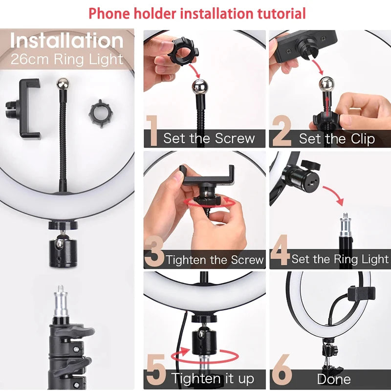 Luz LED para Selfie de 16/26/33cm, luces de fotografía con trípode, Control remoto por Bluetooth, anillo de luz regulable para vídeo, lámpara de relleno en vivo