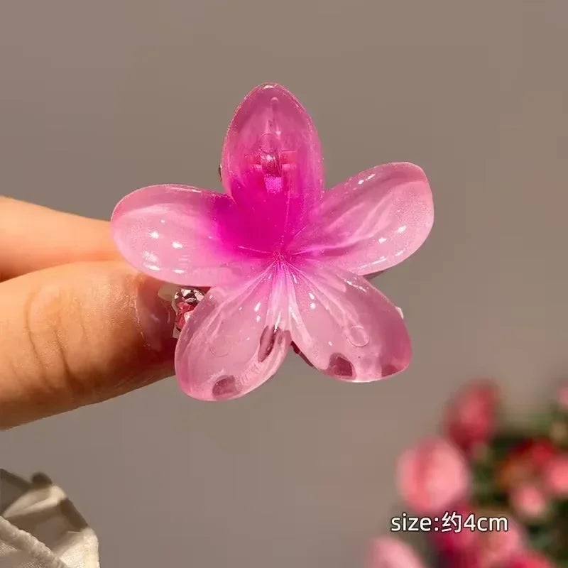 Nueva moda, Clip de garra de flor brillante para mujer, Clip de tiburón de cola de caballo dulce transparente, accesorios versátiles para el cabello para niña