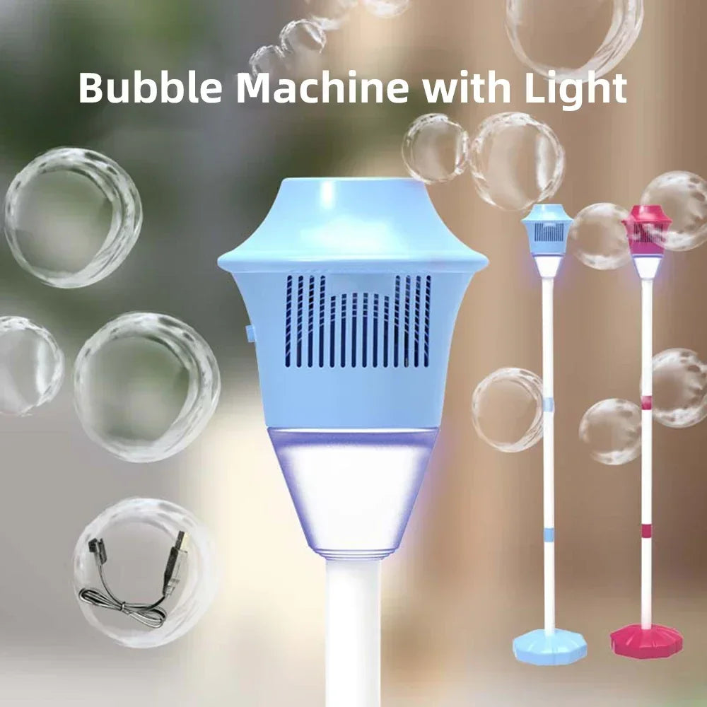 Máquina de burbujas con forma de farola, burbujas de jabón, soplador de burbujas totalmente automático con luz musical, decoración para fiestas de cumpleaños, juguete para exteriores