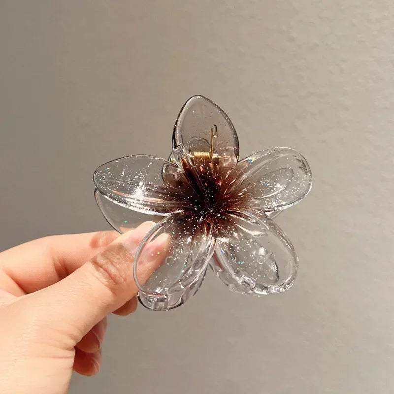 Nueva moda, Clip de garra de flor brillante para mujer, Clip de tiburón de cola de caballo dulce transparente, accesorios versátiles para el cabello para niña