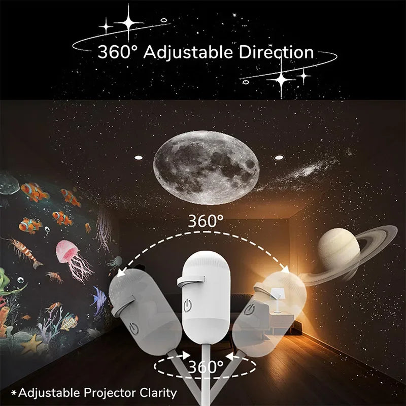 Mini proyector de estrellas USB 2 en 1, luz nocturna con 12 películas, luz ambiental de cielo estrellado para decoración del hogar y del coche, para adultos y niños
