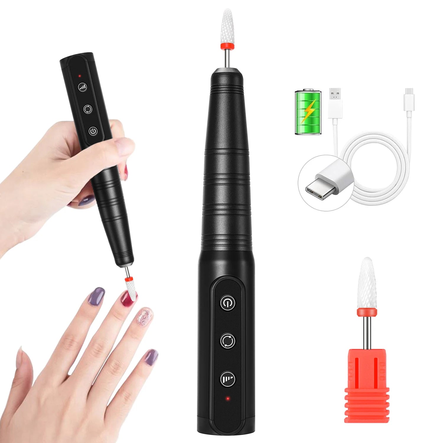 Máquina de manicura portátil recargable de 35000 RPM con lijadora de uñas de bajo ruido para acrílico, gel y esmalte, herramienta profesional para uñas.