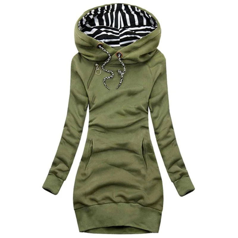 Vestido con capucha Casual Color sólido Manga larga Cordón Sudadera con capucha Vestido delgado con capucha Jersey Sudadera Vestido