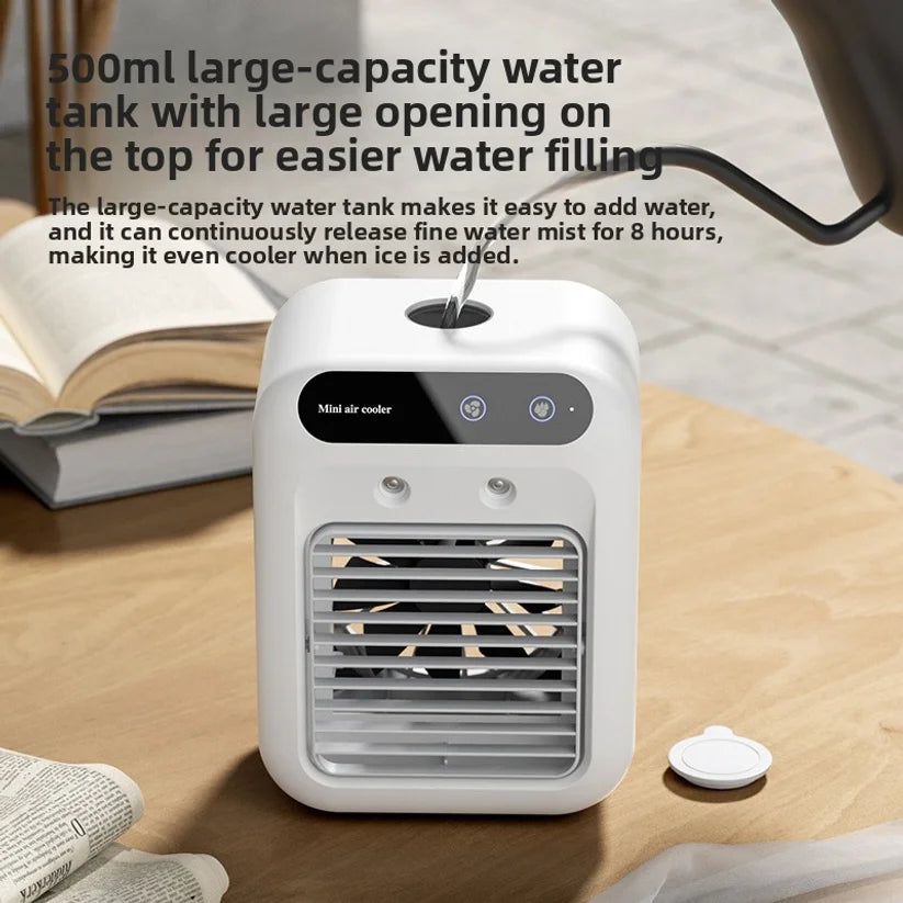 Ventilador de aire acondicionado pequeño con USB, humidificación por pulverización, Mini ventilador de aire acondicionado pequeño, ventilador de refrigeración de escritorio, ventilador móvil para dormitorio