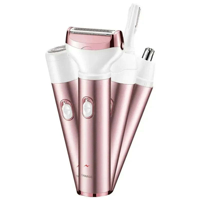 Afeitadora eléctrica 4 en 1 para mujer, afeitadora corporal, recortadora de pelo para axila, Bikini, brazo, pierna, cara, bigote, portátil, indolora