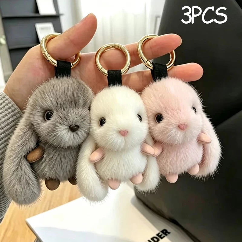 LLavero de conejo de peluche blanco para mujer, 1 unidad, con bonito encanto, juguete suave, accesorio decorativo para bolsos, Kit de cuerpo de regalo de Año Nuevo