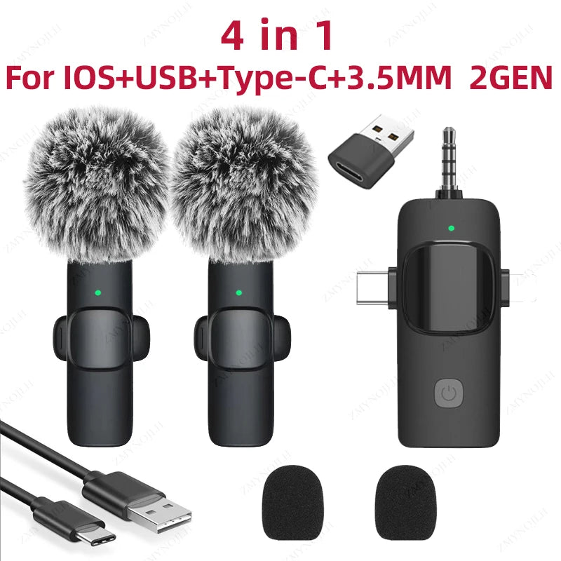 Micrófono Lavalier inalámbrico 4 en 1, micrófono inteligente con reducción de ruido de 3,5mm para Iphone, Android, cámara SLR, altavoz, radio