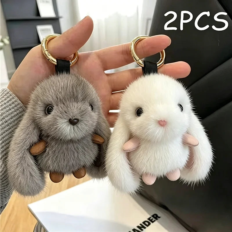 LLavero de conejo de peluche blanco para mujer, 1 unidad, con bonito encanto, juguete suave, accesorio decorativo para bolsos, Kit de cuerpo de regalo de Año Nuevo