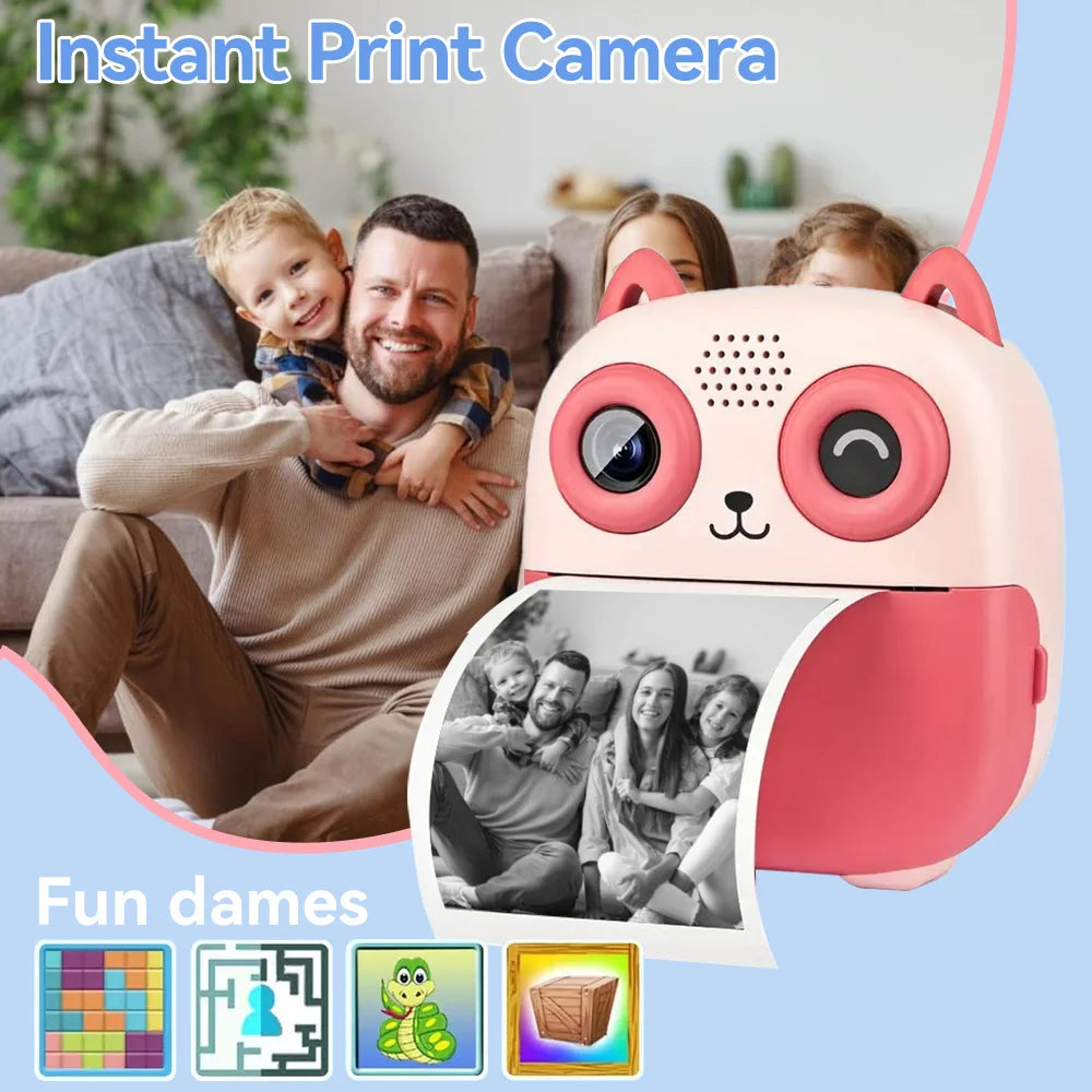 [Mini cámara instantánea] Mini cámara de impresión térmica | 1080P HD, rollos de papel de impresión, batería de 1200 mAh, grabación de vídeo