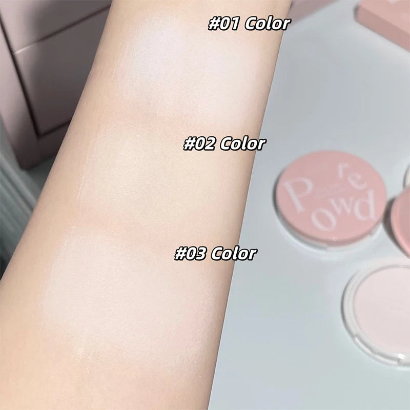 CACE-polvo prensado para cara, polvo fijador de niebla suave, maquillaje sin pseudo de tres colores, Base resistente al agua con Control de aceite de larga duración