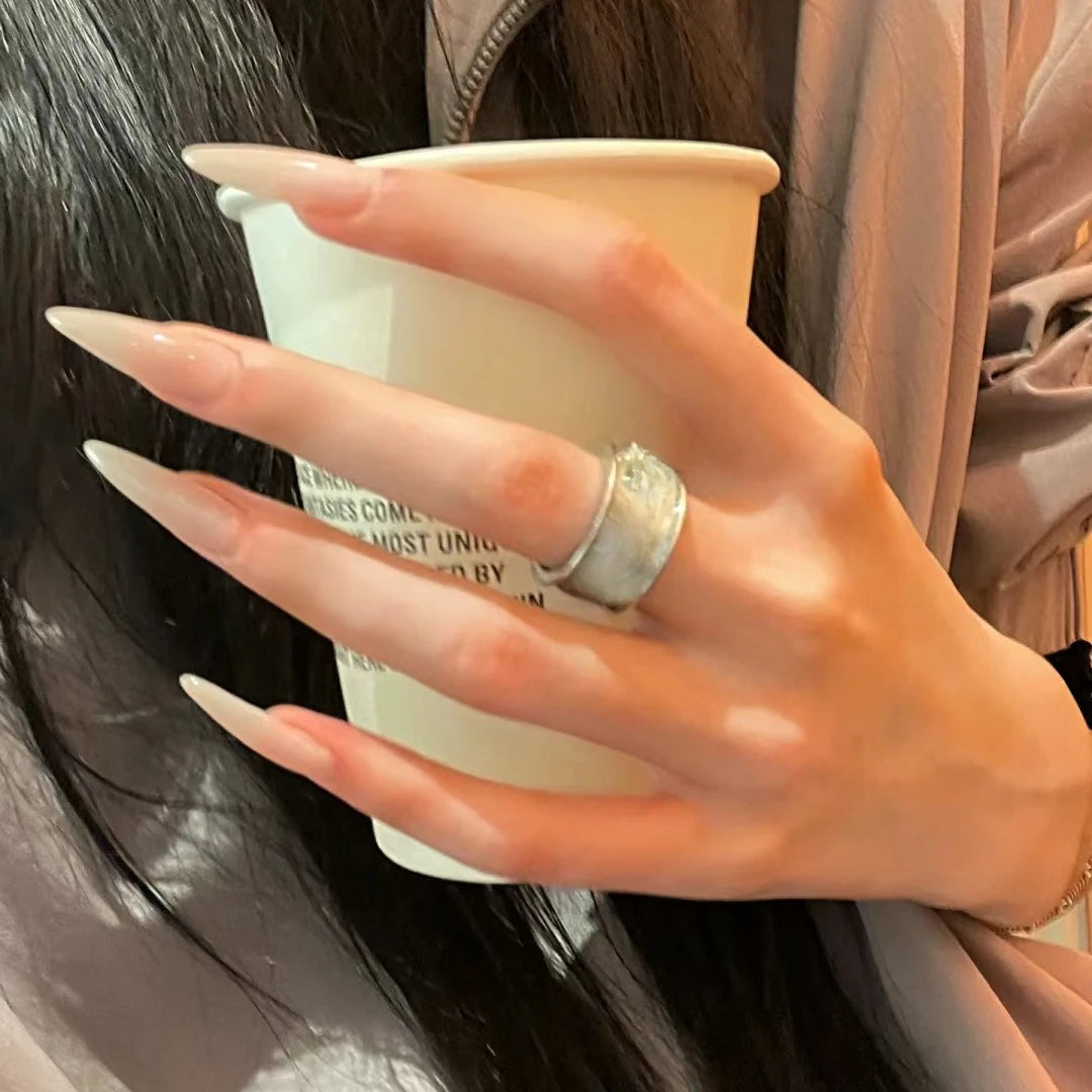 Juego de 24 Uñas Postizas Francesas, Puntas de Uñas Largas y Puntiagudas, Arte de Uñas, Cobertura Completa, Degradado Rosa, Uñas Acrílicas Simples, Desmontables