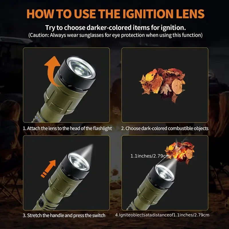 Linterna ultrapotente, linterna de encendido concentrado, lámpara táctica militar impermeable, antorcha de aventura para acampar al aire libre
