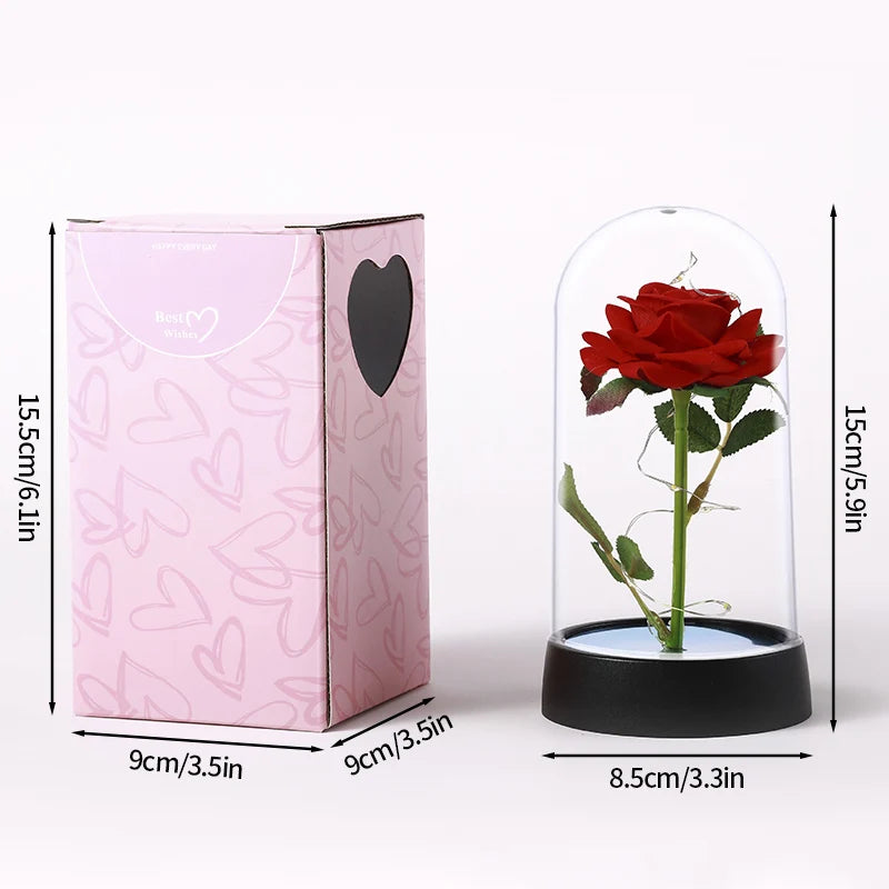 Rosas Eternas, Flores Artificiales en Lámina de Aluminio en Caja de Cristal, Flor Inmortal con Luz LED, Lámpara de Rosas, Flores Eternas, Regalo para el Día de la Madre