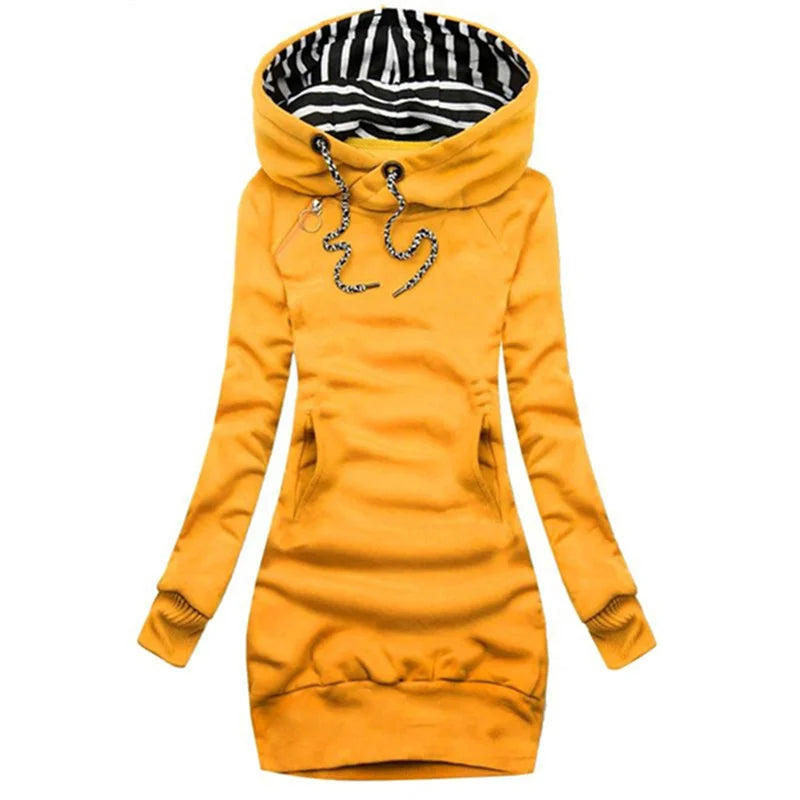Vestido con capucha Casual Color sólido Manga larga Cordón Sudadera con capucha Vestido delgado con capucha Jersey Sudadera Vestido