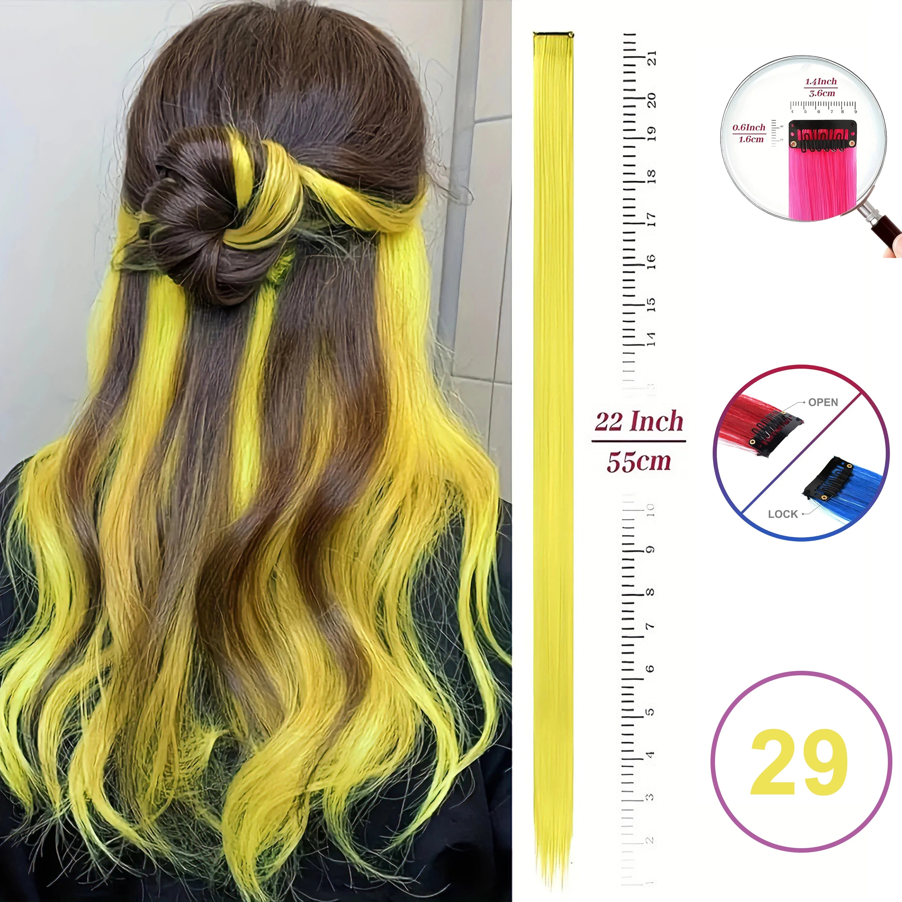 Extensiones de Cabello con Clip VEYDA de Colores para Fiestas, para Niñas, 22 Pulgadas, Colores Omber, Cabello Liso, Sintético