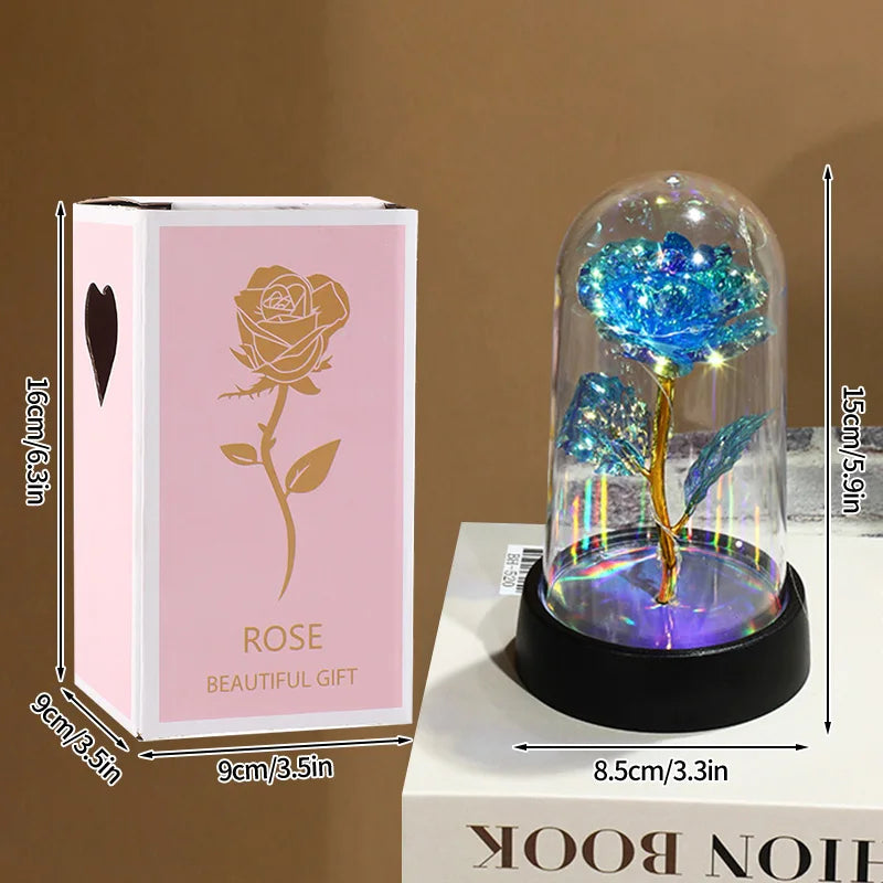 Rosas Eternas, Flores Artificiales en Lámina de Aluminio en Caja de Cristal, Flor Inmortal con Luz LED, Lámpara de Rosas, Flores Eternas, Regalo para el Día de la Madre