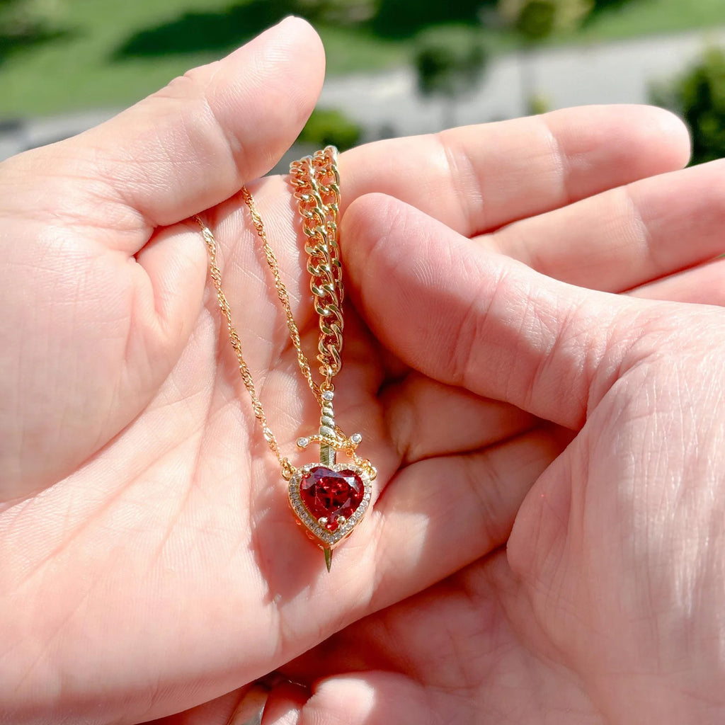 Collar de corazón y espada, collares para parejas, anillo de cristal de circón, pulsera, collar, conjunto de joyería para regalos románticos del Día de San Valentín