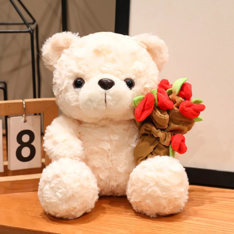 Oso de Peluche con Rosas, Juguete de Peluche, Regalo Romántico para Novia, Día de San Valentín, Cumpleaños y Aniversario