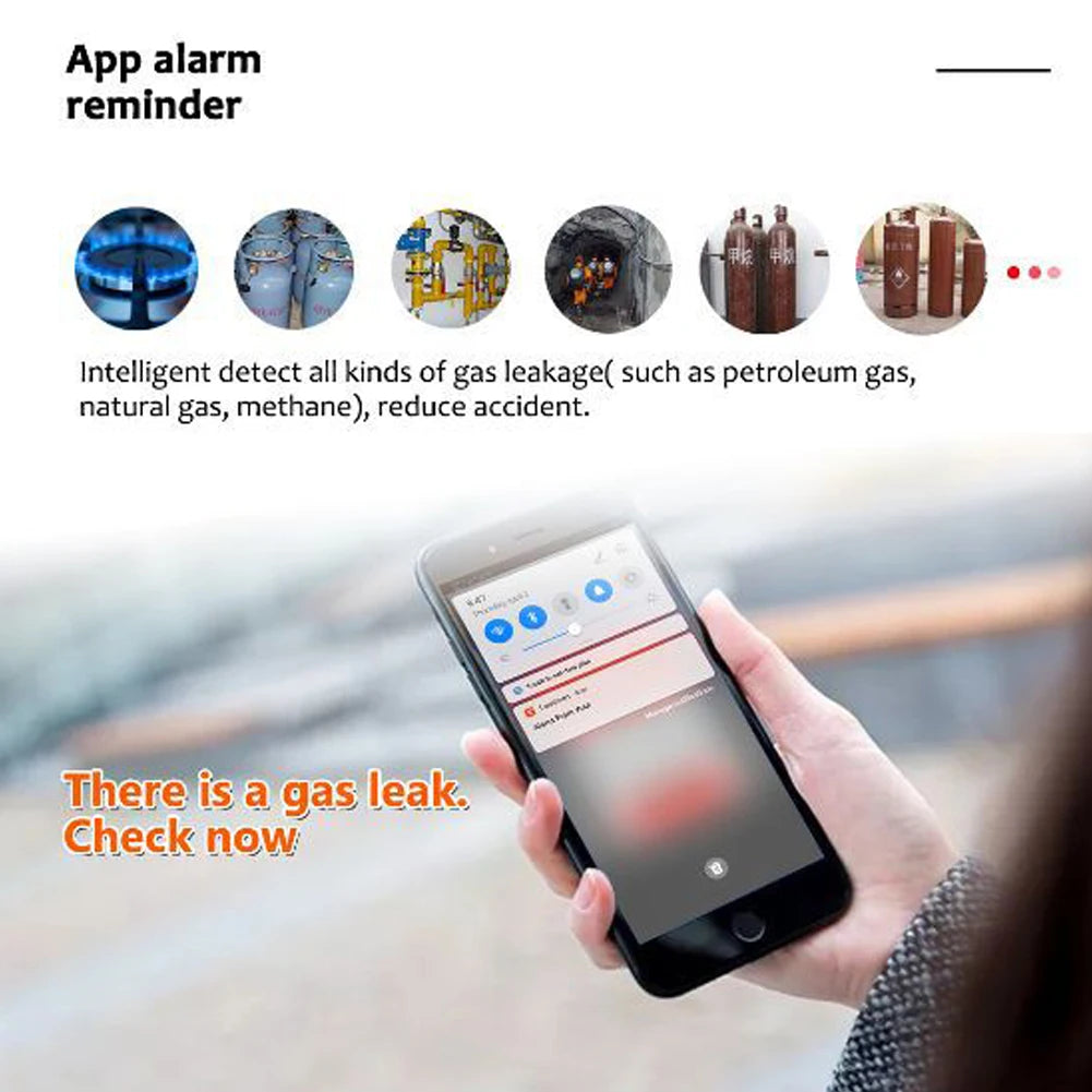 Sensor de Gas Natural Tuya Wifi, Detector inteligente de alarma de Gas Combustible para el hogar, Sensor de fugas de Gas Compatible con Amazon Alex
