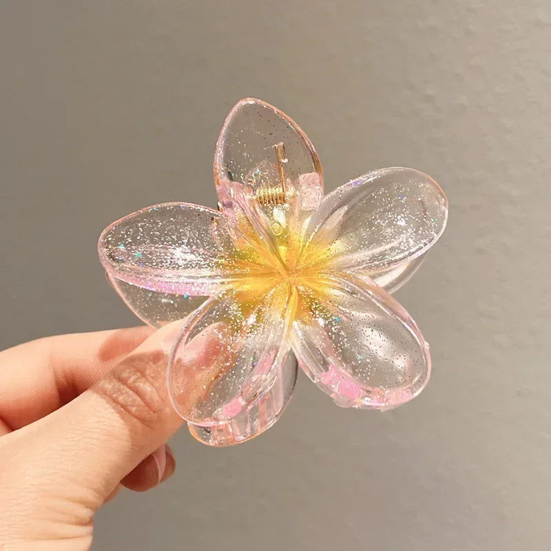Nueva moda, Clip de garra de flor brillante para mujer, Clip de tiburón de cola de caballo dulce transparente, accesorios versátiles para el cabello para niña