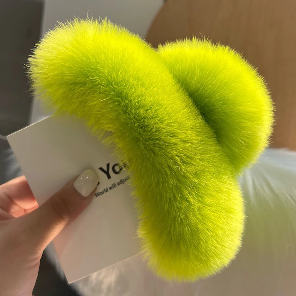 Pinza para el cabello de felpa elegante, de piel sintética lisa, pinzas grandes para el cabello, horquilla de color liso para otoño e invierno, ideal para cabello grueso.