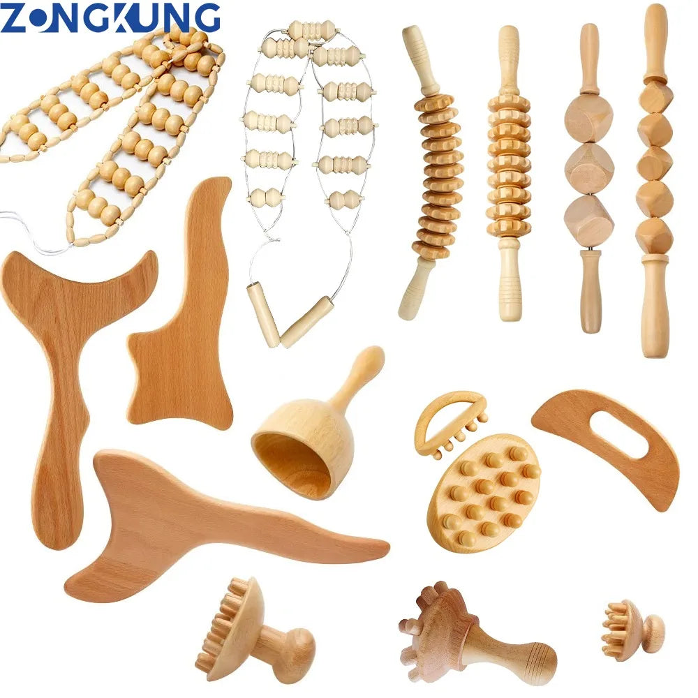 Herramientas de masaje para terapia de madera, herramienta Gua Sha de madera Maderoterapia, rodillo de masaje, taza sueca de madera, masajeador de setas, anticelulitis